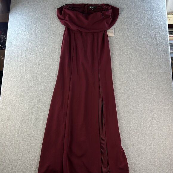 Lulus Dress Womens S Maxi Gown Burgundy‎ Off-The-Shoulder Wedding Romantic - Picture 1 of 14